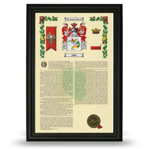 Zajac Armorial History Framed - Black