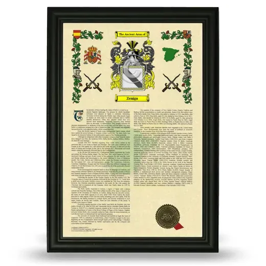 Zeniga Armorial History Framed - Black