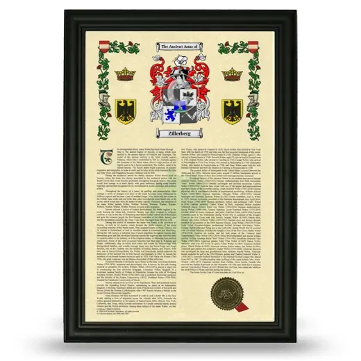 Zillerberg Armorial History Framed - Black