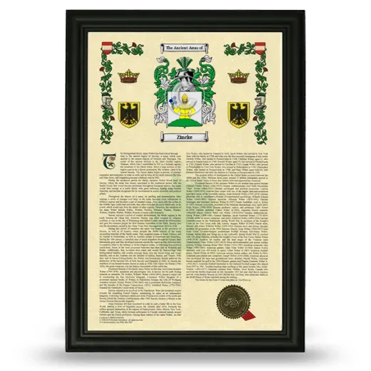Zincke Armorial History Framed - Black