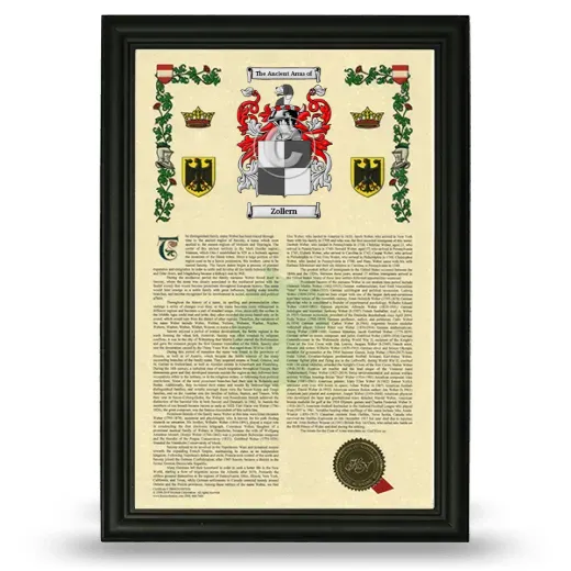 Zollern Armorial History Framed - Black