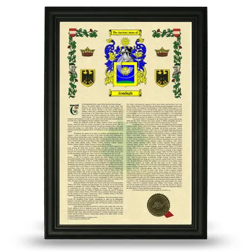 Zondagh Armorial History Framed - Black