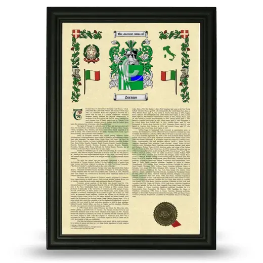 Zorano Armorial History Framed - Black