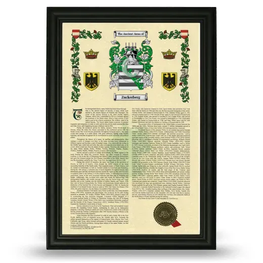 Zuckerberg Armorial History Framed - Black