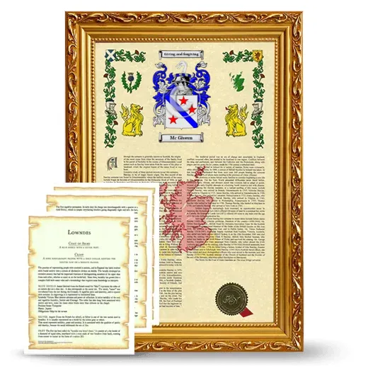 Mc Givern Framed Armorial History and Symbolism - Gold
