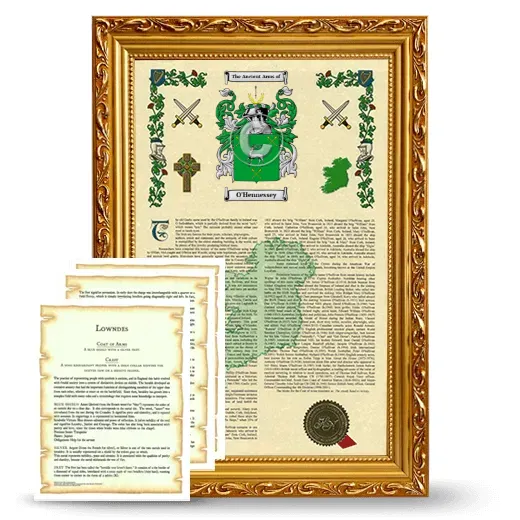 O'Hennessey Framed Armorial History and Symbolism - Gold