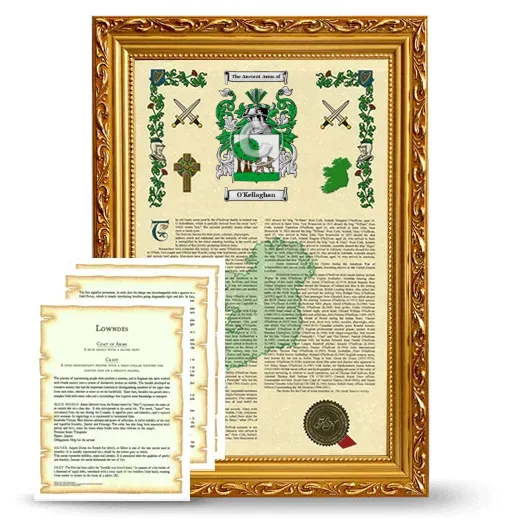 O'Kellaghan Framed Armorial History and Symbolism - Gold