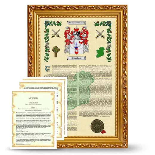 O'Mullynd Framed Armorial History and Symbolism - Gold