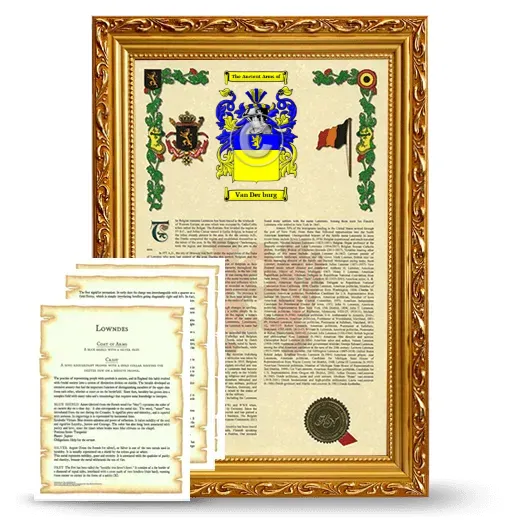 Van Der burg Framed Armorial History and Symbolism - Gold
