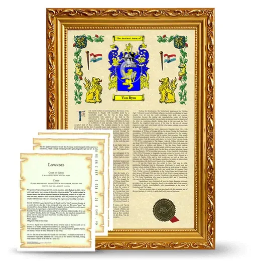Van Rym Framed Armorial History and Symbolism - Gold