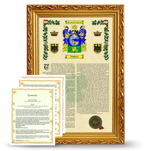 Alemann Framed Armorial History and Symbolism - Gold