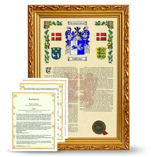 Andersoun Framed Armorial History and Symbolism - Gold