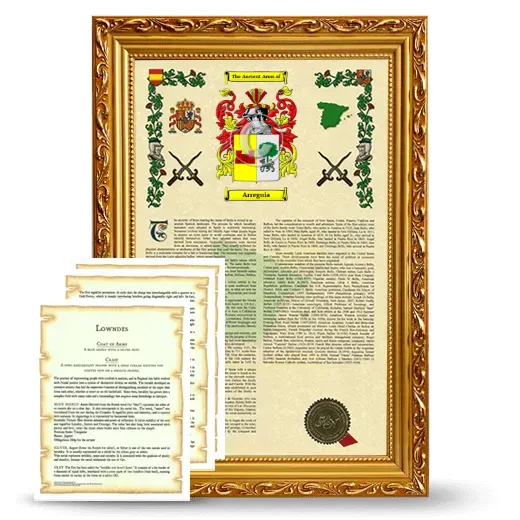 Arreguia Framed Armorial History and Symbolism - Gold