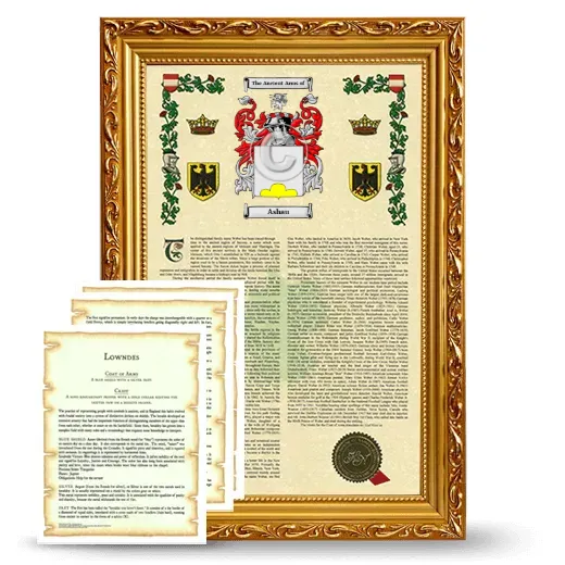 Ashau Framed Armorial History and Symbolism - Gold