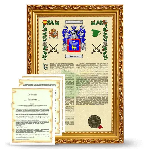 Baquerizo Framed Armorial History and Symbolism - Gold