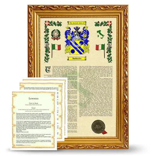Barbarito Framed Armorial History and Symbolism - Gold