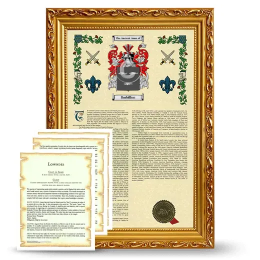 Barbillon Framed Armorial History and Symbolism - Gold