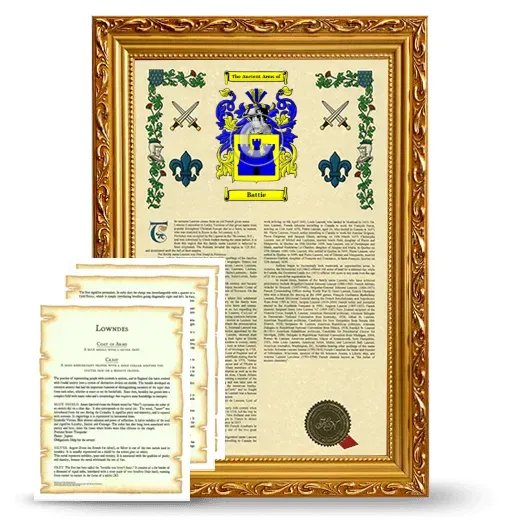 Battie Framed Armorial History and Symbolism - Gold