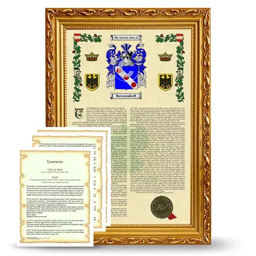 Batzzendorff Framed Armorial History and Symbolism - Gold