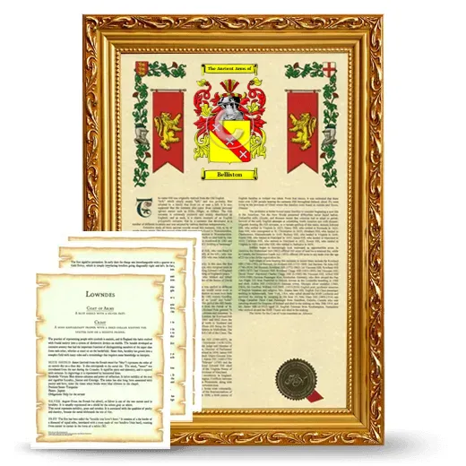Belliston Framed Armorial History and Symbolism - Gold