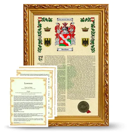 Bercham Framed Armorial History and Symbolism - Gold