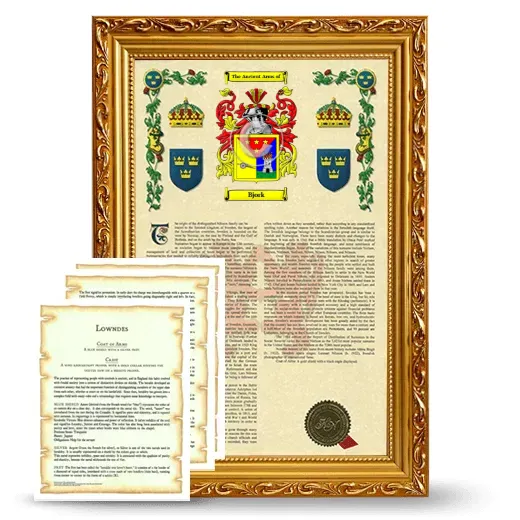Bjork Framed Armorial History and Symbolism - Gold