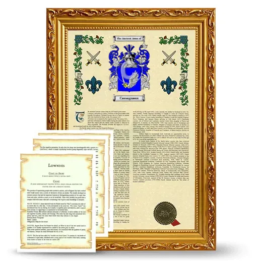 Cassagnaux Framed Armorial History and Symbolism - Gold