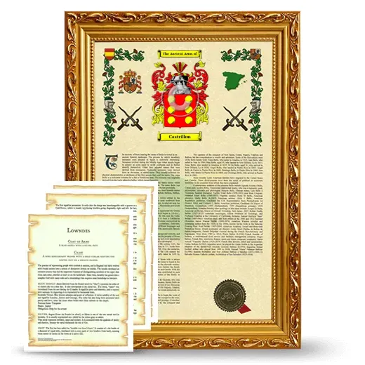 Castrillon Framed Armorial History and Symbolism - Gold