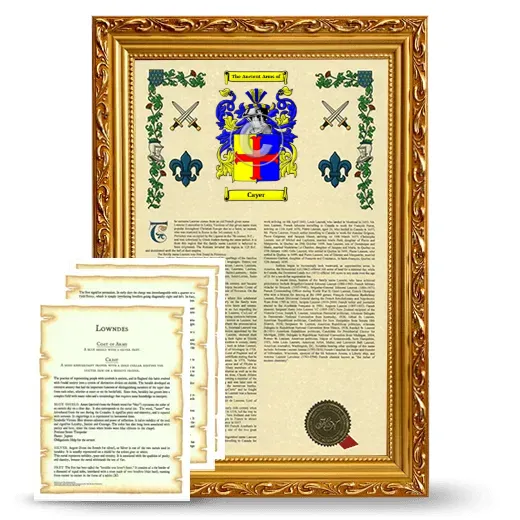 Cayer Framed Armorial History and Symbolism - Gold