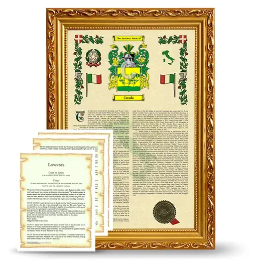 Cecala Framed Armorial History and Symbolism - Gold