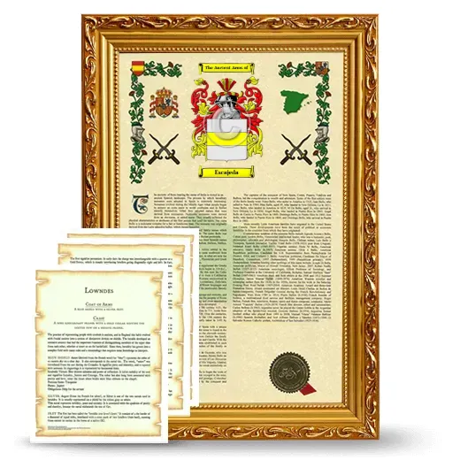 Escajeda Framed Armorial History and Symbolism - Gold