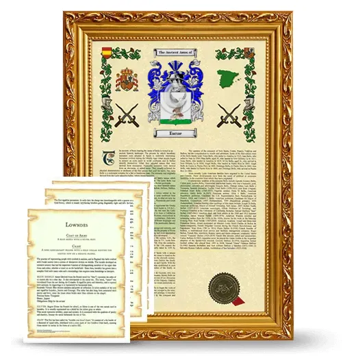 Escue Framed Armorial History and Symbolism - Gold