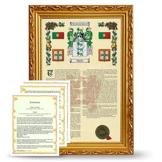 Garcés Framed Armorial History and Symbolism - Gold