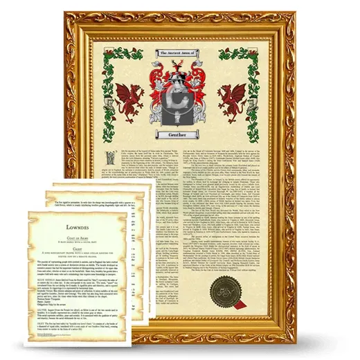 Genther Framed Armorial History and Symbolism - Gold