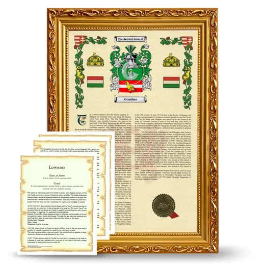 Gombar Framed Armorial History and Symbolism - Gold
