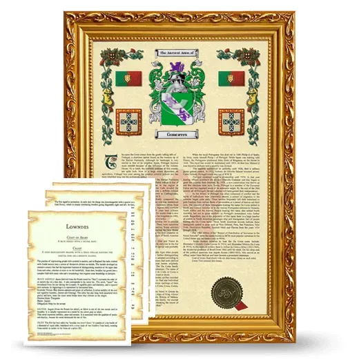 Goncaves Framed Armorial History and Symbolism - Gold