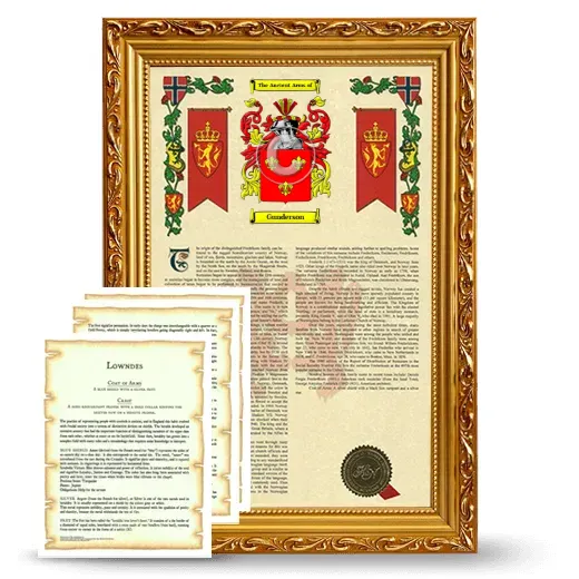 Gunderson Framed Armorial History and Symbolism - Gold