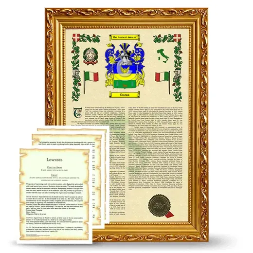 Guzza Framed Armorial History and Symbolism - Gold