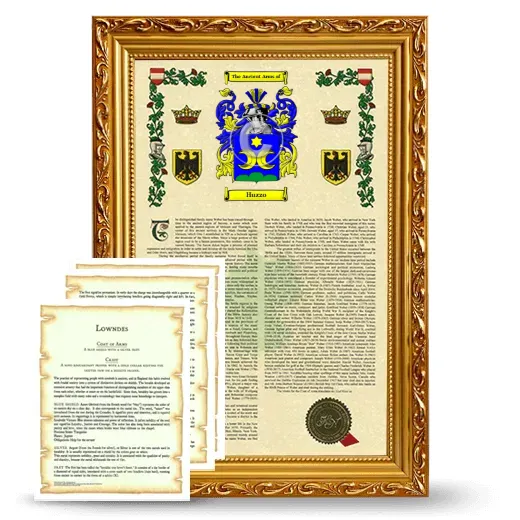 Huzzo Framed Armorial History and Symbolism - Gold
