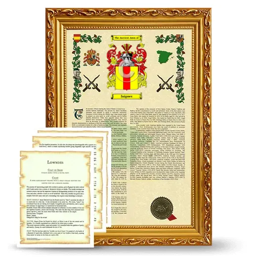 Iniguez Framed Armorial History and Symbolism - Gold