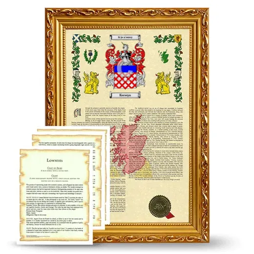 Kerwyn Framed Armorial History and Symbolism - Gold