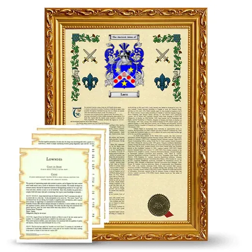 Lacu Framed Armorial History and Symbolism - Gold