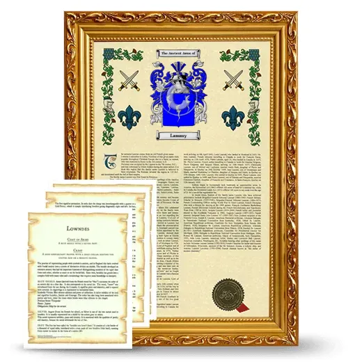 Lammy Framed Armorial History and Symbolism - Gold