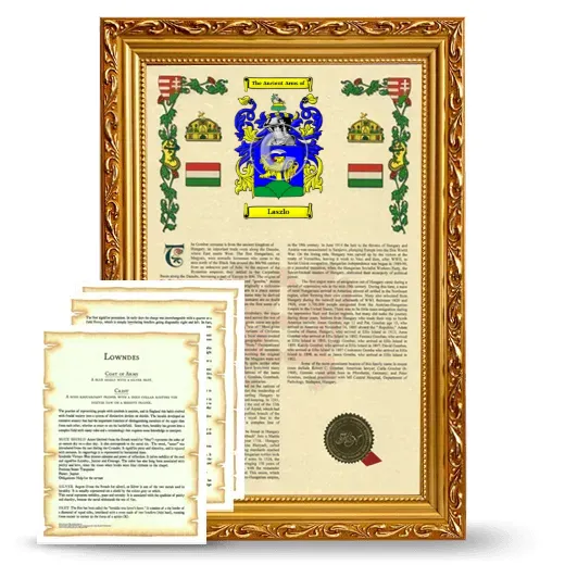 Laszlo Framed Armorial History and Symbolism - Gold