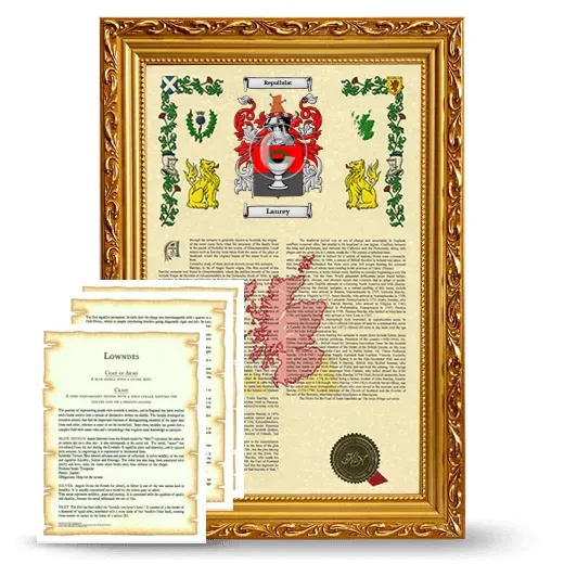 Laurey Framed Armorial History and Symbolism - Gold