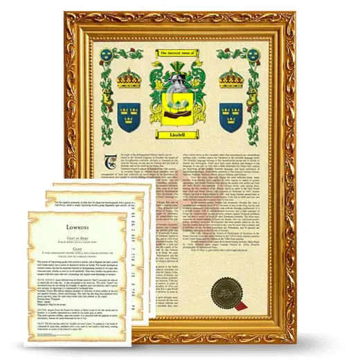 Lindell Framed Armorial History and Symbolism - Gold