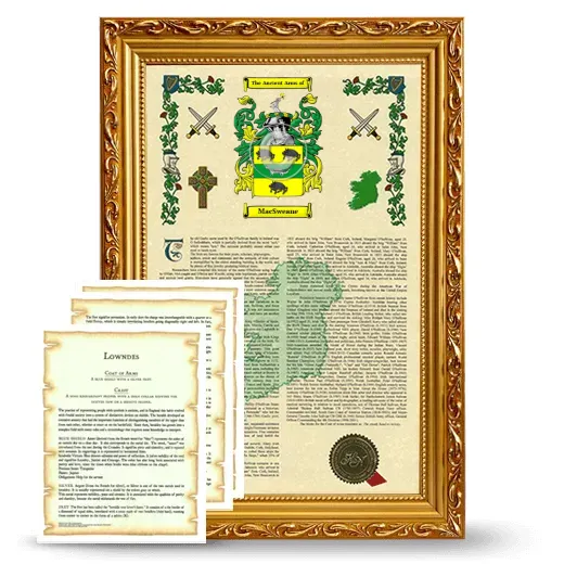 MacSweane Framed Armorial History and Symbolism - Gold