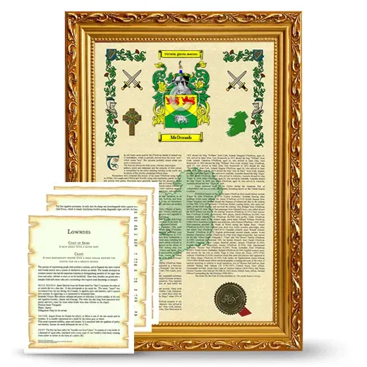 McDonah Framed Armorial History and Symbolism - Gold
