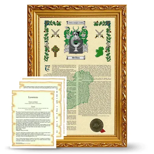 McGlory Framed Armorial History and Symbolism - Gold