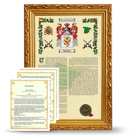 Meléndez Framed Armorial History and Symbolism - Gold